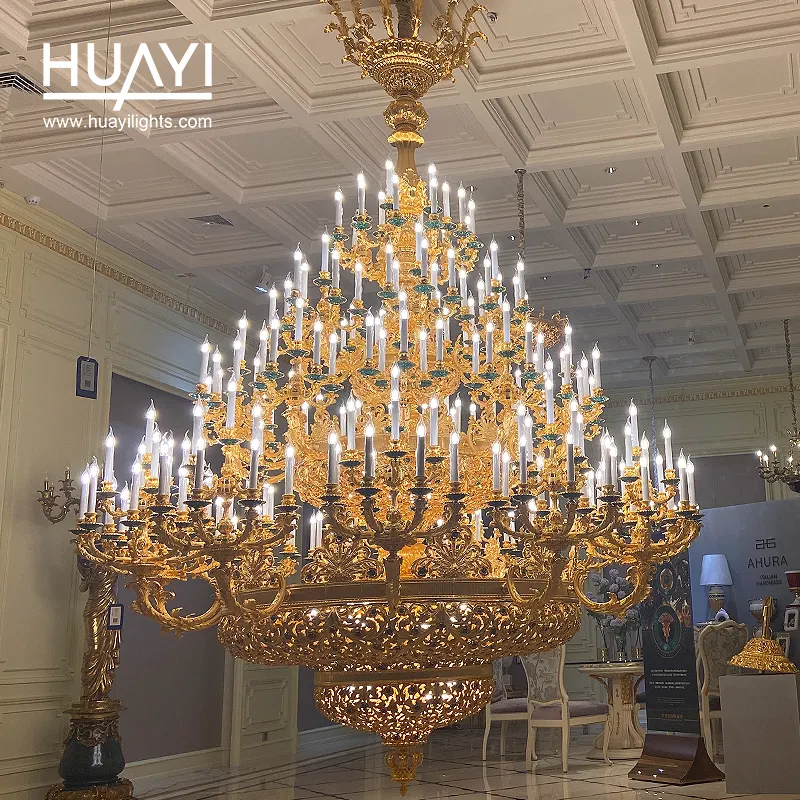 Pendentif d'hôtel de luxe personnalisé lumière décorative classique en cuivre doré E14 bougie émeraude lustre moderne