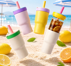 Gobelet double usage 590 ml avec intérieur en verre et extérieur en acier inoxydable 304, avec paille, réutilisable, deux-en-un, personnalisable avec logo et couleur - Product Image 1