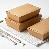 Boîte alimentaire jetable en papier kraft, conteneur pliable anti-graisse et anti-fuite pour emporter, idéal pour les collations, les salades et les plats rapides