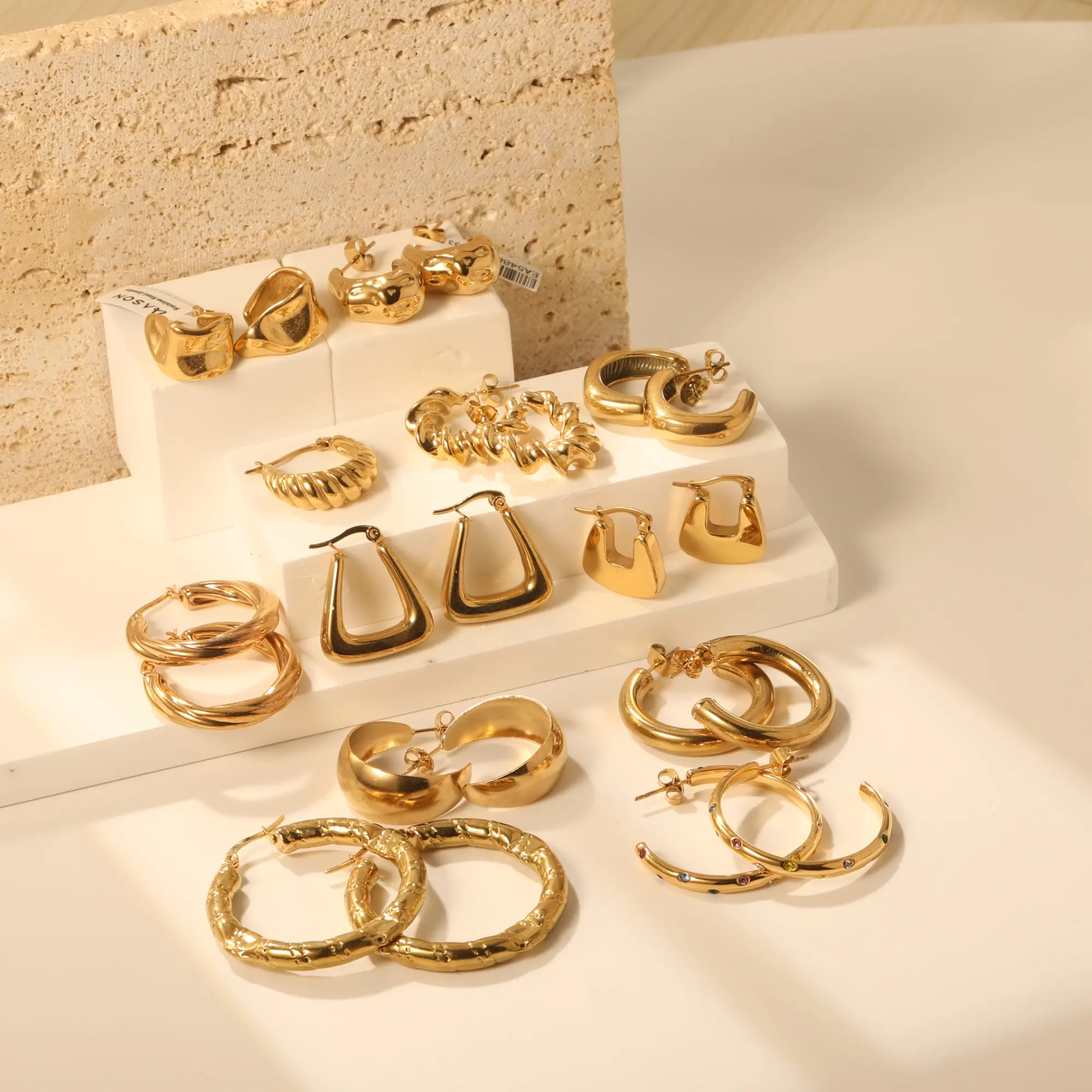 Hypoallergenes Edelstahl Statement Hoop-Ohrring Schmuck geometrischer Chunky Stud 18K Gold plattiert Twist Damen-Hoop-Ohrringe