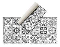 Tapis de cuisine antidérapant en vinyle 4 mm avec support en latex amorti, motif carreaux géométriques, résistant à l'huile et absorbant l'eau pour la maison