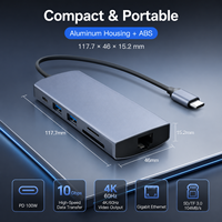 Station d'accueil USB-C 9-en-1 avec double sortie 4K60Hz, Type-C multifonction, Ethernet Gigabit, PD 100W, 4 ports USB3.2 Gen2 10 Gbps, lecteur de cartes SD/TF