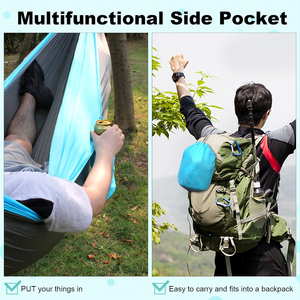 Hamac de camping double et simple, portables, avec 2 sangles pour arbres et sac de transport intégré, idéal pour l'extérieur - Product Image 6
