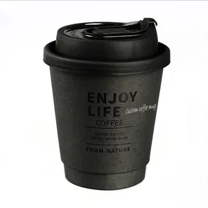 Dùng Một Lần Sinh Thái Màu Đen Đôi 12 Oz Cà Phê Cốc Giấy Nóng Đồ Uống Ly Cho Trà Sô Cô La Nóng Nước Nóng Và Lạnh Đồ Uống Có Nắp Đậy