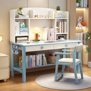 Childrens Study <b>Desk</b> <b>Solid</b> <b>Wood</b> Bookshelf Combination Modern Simple Home Bedroom Student Writing Office Computer <b>Desk</b> - Product Image 3