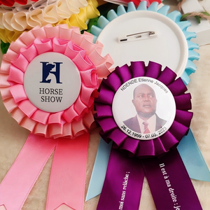 Chất Lượng Cao Tùy Chỉnh 100% Polyester Đầy Màu Sắc Ribbon Rosette Với Huy Hiệu Nút Giải Thưởng Ribbon Rosettes - Product Image 1