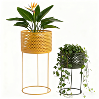 Vente en gros support de pot de fleur en fer industriel enduit de poudre écologique robuste ensemble de 2 supports pour plantes pour l'affichage de verdure à l'intérieur