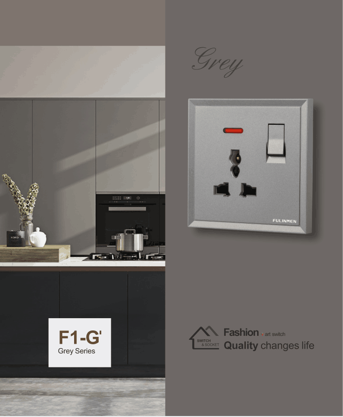 Grey Color Electric Board Switch Wall Light 4 Gang 1 Way
