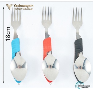 Ensemble de cuillère, fourchette et couteau pliants en acier inoxydable avec manche coloré, vaisselle multifonctionnelle pour l'extérieur - Product Image 3