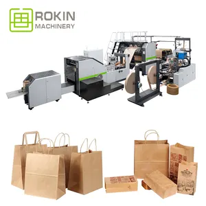 ROKIN BRAND fully automatic paper bag with handle machine paper shopping bag handles machine cost of paper bag making machine