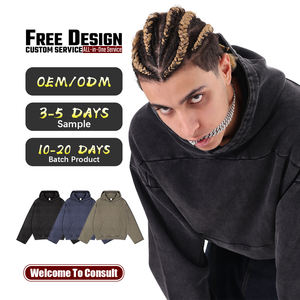 Sudadera con Capucha Extra Grande Personalizada de Fabricante, 100% Algodón, Bajo sin Rematar, Mangas con Efecto Lavado, Estilo Patchwork y Vintage para Invierno - Talla XL - Product Image 1