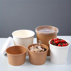 Récipient d'emballage alimentaire à emporter en papier kraft brun jetable 8oz 12oz 16oz 20oz 26oz 32oz Seau à soupe à la bouillie avec couvercle en papier - Product Image 5