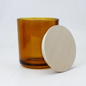 Round Bottom Vessels Candle Making Supplier 8oz Frosted Black Amber Glass Candle Jars Luxury With Wood Lids Wholesale