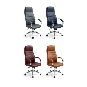 Chaise de bureau tendance en similicuir avec base métallique pivotante, roulettes réglables et assise ergonomique pour usage professionnel - Product Image 1