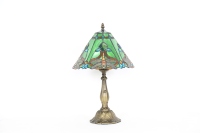 Lampe de chevet LED élégante bleu-vert à motif floral méditerranéen rétro, bord festonné de qualité supérieure pour table en verre teinté et résine