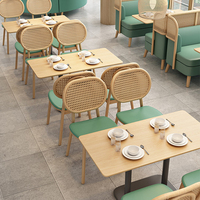 Meubles de restaurant commerciaux modernes et minimalistes, chaise en bois avec dossier en rotin, banquette, canapé, tables de restauration, chaises de salle à manger