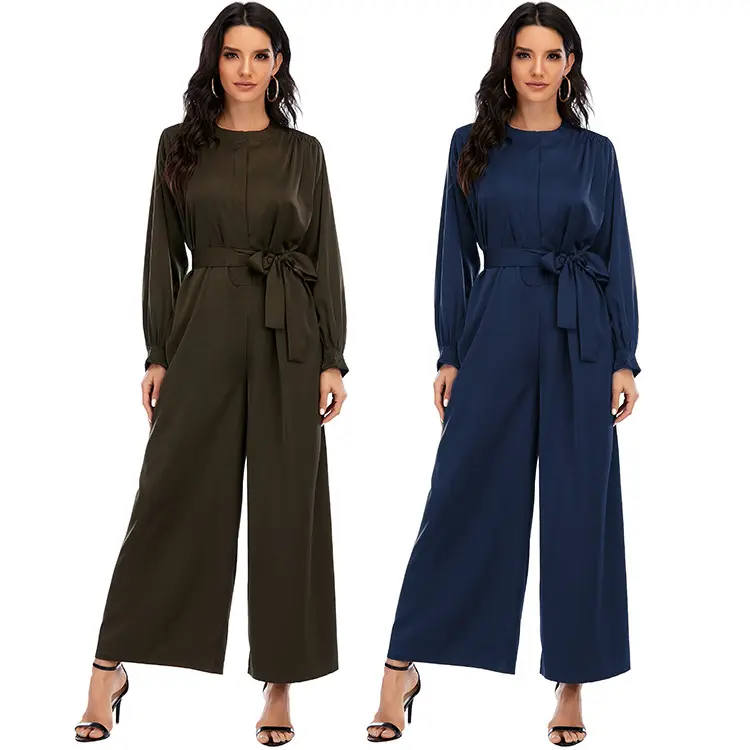 21418 Neue stilvolle islamische Kleidung solide Farben Polyester-Jumpsuit für muslimische Frauen islamisches Kleid Großhandel 2024