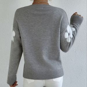 2025 Style chaud femmes élégant respirant Jacquard fleur brodé pull décontracté col rond avec demi-manches pour l'automne hiver - Product Image 6