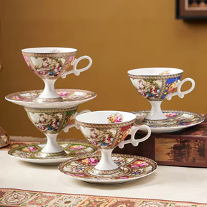 ชุดถ้วยกาแฟเซรามิกขอบทองลายเพ้นท์มือสไตล์ยุโรปญี่ปุ่นย้อนยุค พร้อมจานรอง ใช้ได้กับชาและกาแฟยามบ่าย ของตกแต่งบ้าน ของขวัญ - Product Image 4