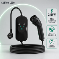 Chargeur EV portable rapide Type 2 3,5 kW 16 A réglable, mode CE 2 IEC 61851, prise Schuko, écran LED, minuterie, 5 m, station murale domestique UE
