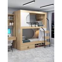Lit superposé en bois avec armoire de rangement, tiroir et étagère à chaussures, lit superposé moderne pour enfants, chambre, appartement, dortoir