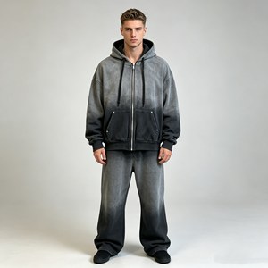 Men's sets Hooded Sweatshirt Set Printed French Terry Street Style Autumn Wear Black with <b>White</b> Pattern hoodie <b>joggers</b> wide leg - Product Image 2