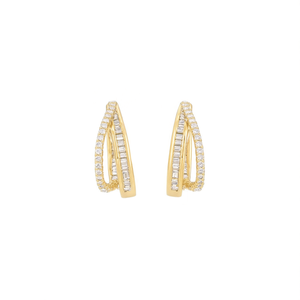 Orecchini E3487 in Oro con Diamanti Taglio Baguette, Oro Giallo Minimalista per Uso Quotidiano Femminile - Product Image 1