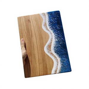 Tabla de Cortar Rectangular de Resina y Madera con Diseño de Olas del Océano y Resina Epoxi, Estilo Playa - Product Image 1