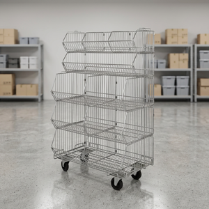 New Version Heavy Duty Supermarket Stackable <b>Wire</b> Storage Bin Display Stand Kitchen Assemble Basket with Bin Divider - Product Image 3