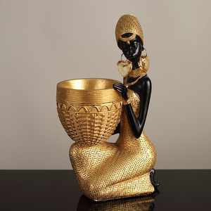 Ornement de femme en résine noire fait main, style Art déco, motif tissé africain, décorations de bureau pour l'artisanat domestique - Product Image 3