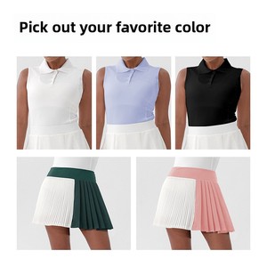 Set di gonna a pieghe sportiva Anti-esposizione sportiva da <span class=keywords><strong>donna</strong></span> <span class=keywords><strong>Fitness</strong></span> Golf Yoga abbigliamento da Tennis tra cui <span class=keywords><strong>maglia</strong></span> da Tennis con Logo personalizzato - Product Image 3