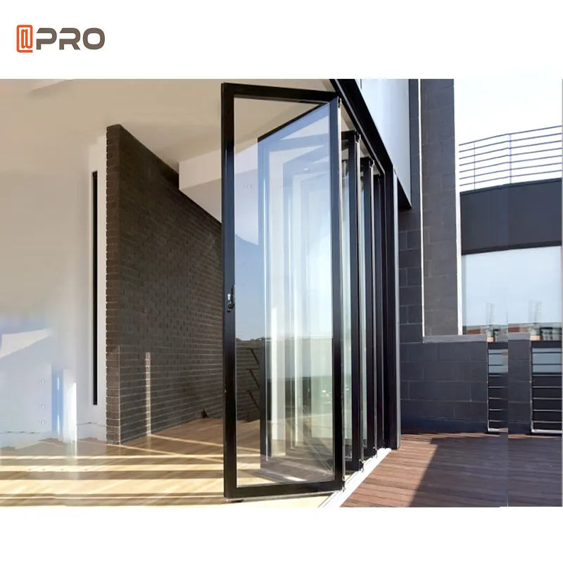 Puerta corredera biplegable de aluminio para patio, personalizada, impermeable, exterior