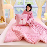150*200cm doux portable imprimé broderie couette à manches détachable Polyester jeter oreiller maison loisirs couverture