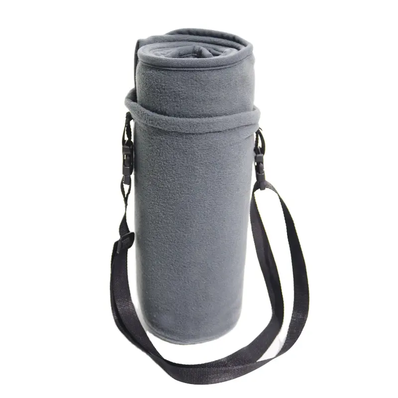 Super Soft 100% Polyester Adults Solid Knitted extra thick Factory Airline Promotional polar Fleece Blanket Strap bag