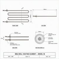 Élément chauffant pour barbecue 3KW 220V SS304, serpentin plat, pour machine à kebab commerciale sans fumée, directement de l'usine