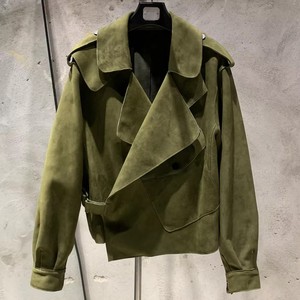 Chaqueta de Cuero de Oveja Auténtica de Lujo para Mujer, Chaqueta Corta de Gamuza con Solapa, Estilo Motero, Talla Grande - Product Image 5
