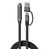 Câble de charge rapide 240W 2-en-1 USB-C avec support de téléphone pliable et réglable, conducteur en cuivre étamé tressé, conception durable en nylon