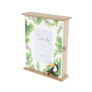 Toucan Wall Mounted Decorative Wooden Display Box For Key Organizer Box With Metal Hangers Inside And Locking System