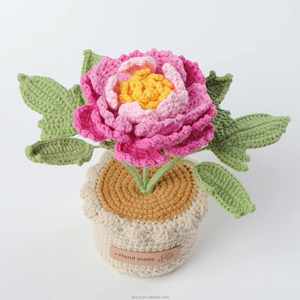 ดอกไม้ประดิษฐ์ในกระถาง ต้นพีโอนีทำมือสำหรับตกแต่งบ้าน รถยนต์ ต้นไม้ถักโครเชต์ในกระถาง - Product Image 5