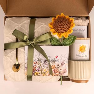 Manta de punto Cesta de regalo Envío de regalos Sunshine Sunflower Thinking of You Care <span class=keywords><strong>Paquete</strong></span> Juego de regalo para ella - Product Image 2
