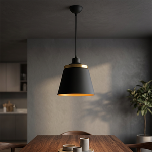 Black Rectangle Metal Pendant <b>Light</b> E27 LED 3500K Warm White with Gold Trim Voice Control Adjustable Height for <b>Dining</b> - Product Image 3