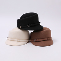 Casquette d'équitation en laine pour femme avec boucle métallique de style français, élégante, polyvalente, pour l'automne et l'hiver, chapeau formel