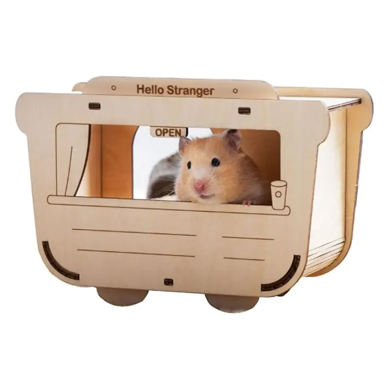 Wholesale customization Creative Handmade DIY Hamster Wooden Hideout Wooden Hamster House Hamster habitat Dining Car Shape