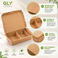 Boîte à repas en papier kraft à compartiments multiples, imprimée sur mesure, jetable, pour salade, plats à emporter, restauration, emballage alimentaire