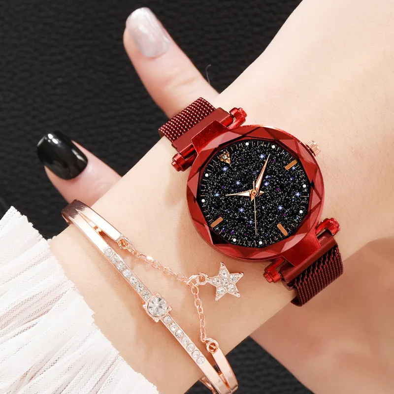 Fashion Women Bracelet Watch Set Magnetic Strap Luminous Hands Starry Sky Dial Ladies Casual Quartz Wrist Watch for Girl Gift