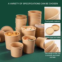 Tazón de Sopa Desechable Biodegradable de Papel de Una Sola Pared para Restaurante, con Tapa a Prueba de Fugas, Apto para Microondas, Contenedor de Alimentos para Llevar