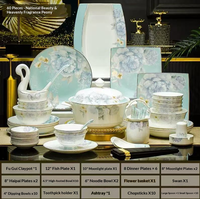 Service de table en porcelaine fine à motif pivoine moderne, vaisselle florale exquise pour restaurant, compatible lave-vaisselle et micro-ondes, pour la maison et les mariages