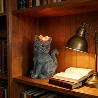 Statue en résine de chat souriant et de fleur, peinte à la main, décoration d'intérieur pour l'espace de vie