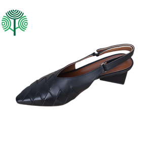 Sandalias de Mujer con Punta en Pico y Trenzas, 100% Cuero de Becerro, Tacón Bajo de 4.5cm, Cómodas y de Lujo, Tacón Grueso, Sandalias de Fábrica para Dama - Product Image 1