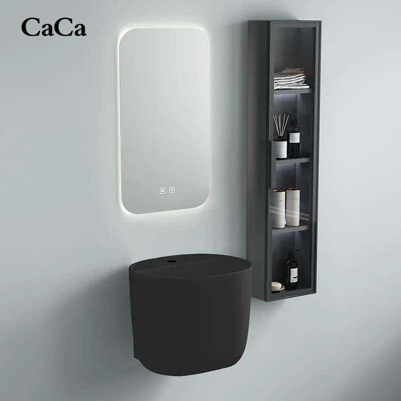 CaCa High Quality Sanitary Ware Black Glazed Ceramic Sink Commode Wall Mounted Basin